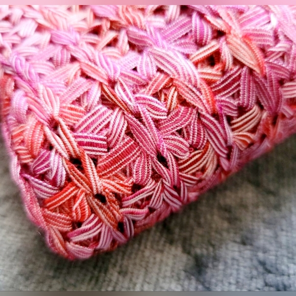 Nic + Zoe Pink & Red Airy Macrame Ribbon Knit Fringe Sweater, Medium Size, - Picture 6 of 16